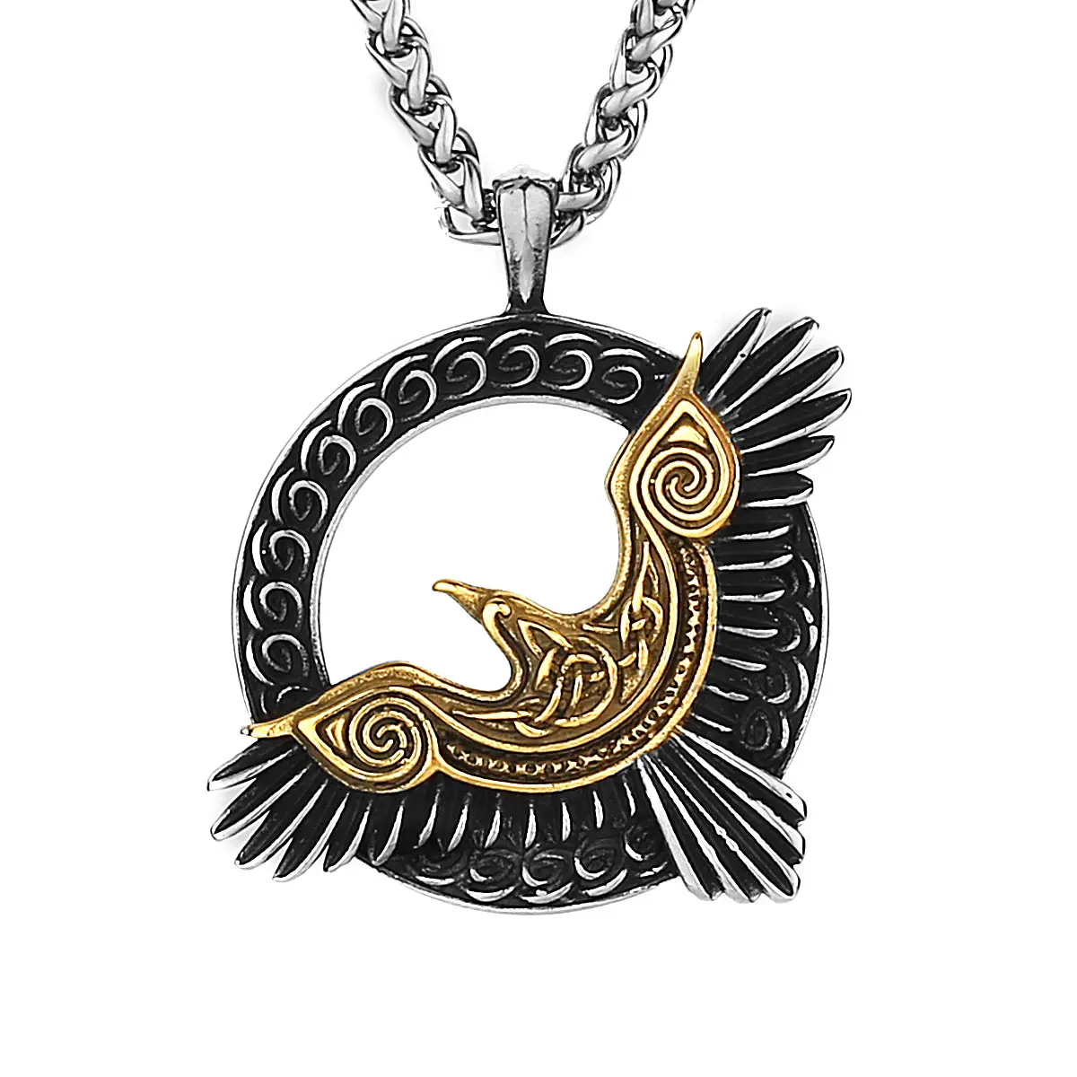 Viking Necklace Nordic Gold Raven Pendant Stainless Steel Hip Hop Men Necklace for Jewelry