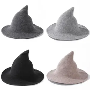 Chapeau de magicien en laine pour Halloween, décoration de Festival, fête, chapeau de sorcière à la mode, solide et varié le long des chapeaux