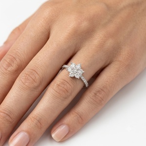 Classic <b>Thin</b> Band Daisy Diamond Cluster <b>Ring</b> 18k White Gold 7 Stone Brilliant Cut IGI Certified Women's Engagement <b>Ring</b> MOQ 1PC - Product Image 4
