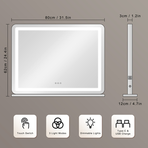 Holly Wood Rectangle Metal Desktop Cosmetic <strong>Mirror</strong> Personalized Large Size Vanity <strong>Mirror</strong> with Led High Brightness Adjustable - Product Image 5