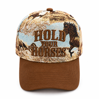 Cappello da Baseball Western Cowboy con Logo Personalizzato, Ricamo Cavallo, Snapback con Visiera Curva, Cappello Casual da Esterno