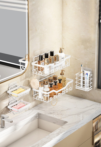 Lot de 5 organiseurs de douche pour salle de bain, étagères d'angle de douche en acier au carbone antirouille, porte-savon avec crochets, rangement de salle de bain - Product Image 2