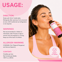 Boisson au collagène marin avec acide hyaluronique, vitamine C et biotine – Liquide oral beauté quotidien favorisant l'hydratation et une peau éclatante