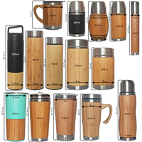 Mug à café en acier inoxydable à double paroi 304 avec couvercle en bambou personnalisé, 12/15/17 oz, thermos sous vide, bouteille d'eau en bambou avec poignée