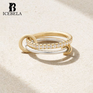 Joyería Fina Coreana Minimalista Set de Dos Anillos Apilables de Plata Esterlina 925 Bañados en Oro de 18k con Circonita para Chicas - Product Image 2