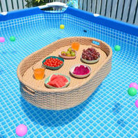 Plateau flottant pour petit-déjeuner en rotin d'extérieur, panier flottant en rotin pour hôtel, villa, piscine