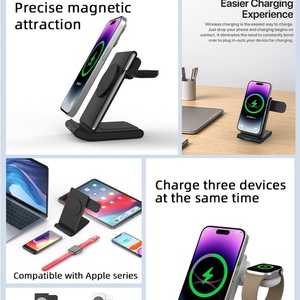 Chargeur sans fil pliable 3 en 1, support de charge rapide portable, chargeur sans fil magnétique 15W pour téléphone, montre, écouteurs - Product Image 5