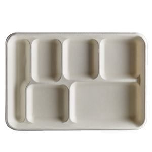 Piring sekali pakai tugas berat 6 kompartemen piring sekali pakai ramah lingkungan terbuat dari serat gula tebu <span class=keywords><strong>100%</strong></span> rak sekolah mudah terurai - Product Image 3