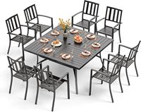 Ensemble de salle à manger d'extérieur moderne avec table carrée en métal noir et chaises en fer, meubles durables pour patio, terrasse, cour et jardin