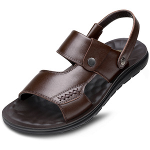 รองเท้าแตะผู้ชายแบบสายรัดรูปตัว T หนังวัว พื้นหนา กันลื่น สวมใส่สบาย สีน้ำตาล สีดำ ไซส์เยาวชน ไซส์ใหญ่พิเศษ - Product Image 5