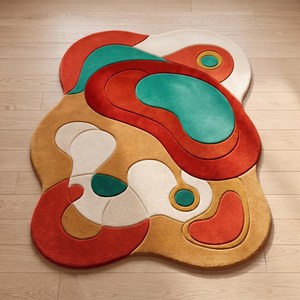 Tapis en laine tufté abstrait contemporain, style rétro bohème, fait main, design tufté à la main pour chambre, salon, appartement, hôtel - Product Image 3