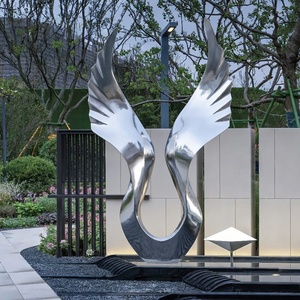 Scultura Moderna in Acciaio Inossidabile a Forma <span class=keywords><strong>di</strong></span> Ala Animale con <span class=keywords><strong>Design</strong></span> Inciso e Tecnica <span class=keywords><strong>di</strong></span> Lucidatura per Grandi Giochi d'Acqua da Esterno - Product Image 3
