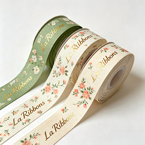 Cinta de Grosgrain con Lámina Dorada de Flores Silvestres Estilo Cottagecore, Multiusos, para Envolver, para Arreglos Florales de Boda de Primavera - Product Image 1