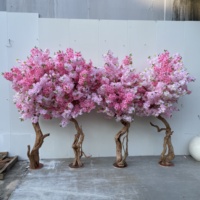 Künstliche Kirschblütenbäume aus Holz, Rosa-Weiße Plastik-Kirschblüten, Dekorative Blumen, Kränze und Pflanzen