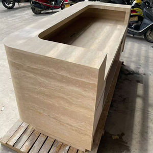 SW đá tự nhiên travertine bàn tiếp tân hiện đại phong cách Ý ánh sáng sang trọng cao cấp cửa hàng bàn tiếp tân màu be travertine - Product Image 4