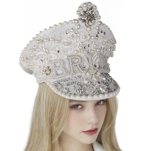 Chapeau Manwu Factory Festival Party Performance avec paillettes de perles pour anniversaire de mariage ou fêtes d'homme brûlant en blanc de mariée - Product Image 1