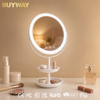Miroir de maquillage rond blanc avec anneau lumineux intégré et support en U inclinable, miroir de vanité LED de table avec socle à double plateau