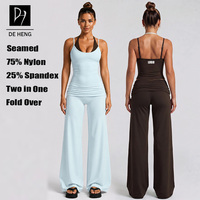 Ensembles de yoga deux-en-un avec logo personnalisé et blocs de couleur pour femmes, débardeur à bretelles réglables et pantalon pliable, tenues de sport et de yoga pour femmes