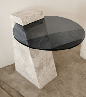 Ensemble de table d'angle à panneaux en marbre de luxe-Élégance intemporelle pour intérieurs modernes