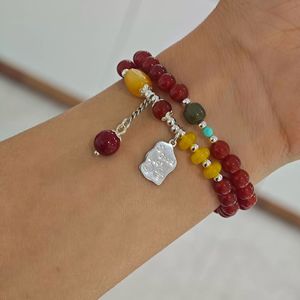 S925 Sterling <b>Silver</b> Red Agate Bracelet With Good Luck <b>Charm</b> Unisex Everyday Wear Jewelry - Product Image 2