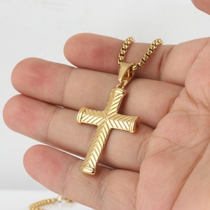 yunnique <b>Cross</b> Pendant Necklace Gold Stainless Steel Geometric Design For Men Hip Hop Style - Product Image 1