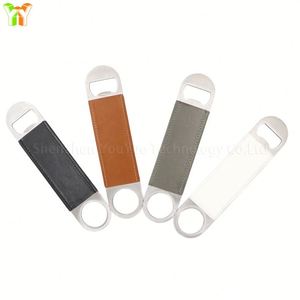 Heavy Duty Stainless Steel Flat Bartender <b>Beer</b> With Pu Handle Faux Leather Bottle Opener - Product Image 4