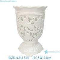 RZKA2413 Vas Keramik Dekoratif Rumah Pernikahan Putih Berembos Kreatif Vas Bunga Meja Retro Royal