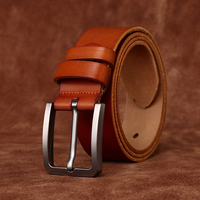 Sabuk denim pria, dicuci, modis, kasual minimalis, lapisan kepala kulit sapi, sabuk denim pria