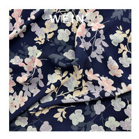 WI-B05 gros bleu foncé fleur imprimé froissé tissu en mousseline de soie impression numérique pour les femmes robe