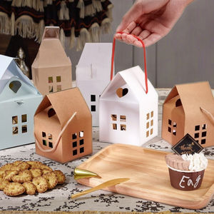 Boîtes à bonbons en forme de <span class=keywords><strong>maison</strong></span>, boîtes cadeaux en papier kraft, sacs à friandises en carton pour mariage, baby shower, fête d'anniversaire - Product Image 6