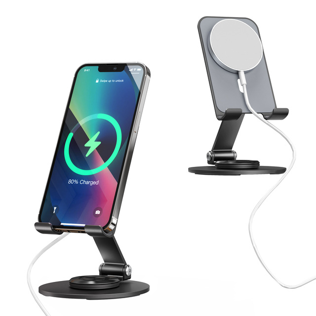 Magnetic Wireless Charging Phone Holder Metal 360 Degree Rotating Phone Holder Folding Tablet Holder