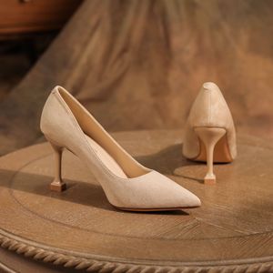 6686C <b>Suede</b> <b>Pumps</b> Pointed Toe Stiletto Heel High 5cm 8cm Office Shoes Breathable <b>Black</b> Women's Slip-On Style - Product Image 4
