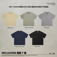 Kaos Pasangan Pria Trendy Retro V-Neck Rajut Oversize Polos Bernapas Vintage Kepribadian Lengan Pendek Katun Murni