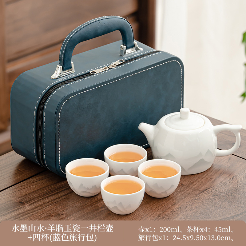 Suet jade tinta paisaje-bien barandilla olla 4 tazas-bolsa azul pequeña