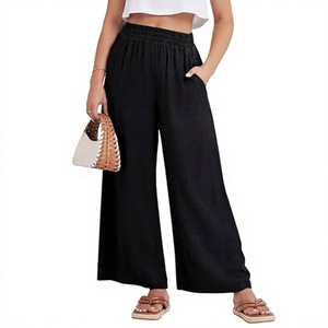Pantalon palazzo ample pour femme, coupe décontractée, taille élastique, doux, décontracté, pour tous les jours, avec poches latérales, noir - Product Image 4