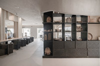 Conception d'intérieur de café écologique et recyclable de style Wabi-sabi, personnalisation complète de l'espace commercial pour café, boutique sur mesure