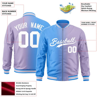 Veste bomber de baseball bleu dégradé personnalisée avec impression sur mesure, OEM POD, nom et numéro d'équipe personnalisés, haut pour homme