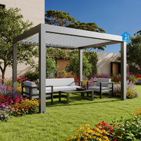 Pergola rétractable motorisée en aluminium Airfun avec éclairage LED, protection UV, design résistant à la neige, style antique, écologique, pour jardin et terrasse, 1 ensemble