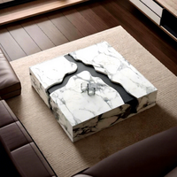 Table basse en marbre italien haut de gamme, luxueuse et minimaliste, carrée, extrêmement élégante et luxueuse, table basse en pierre