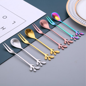 Thiết Kế Hình Lá Phong Cách Mới Nĩa Và Muỗng Bằng Thép Không Gỉ Đặt Nĩa Trái Cây Nhỏ Tráng Miệng Muỗng Cà Phê - Product Image 1