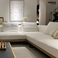 NORYA Canapé en tissu blanc luxueux et grand, en forme de L, avec structure en bois massif, confortable, convertible en lit, pour salon, meubles en bois
