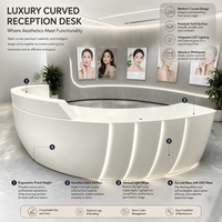 Comptoir de réception moderne blanc incurvé de luxe avec façade cannelée et éclairage LED pour salon de beauté, spa, hôtel, bureau – Personnalisable