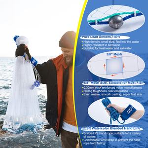 Goture American Fishing Cast <span class=keywords><strong>Net</strong></span> Agua salada Agua dulce, 3/8in Tamaño de malla Red de fundición para cebo Trampa de camarón de pescado 3-12FT - Product Image 4