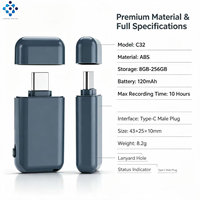 Enregistreur vocal USB C32 avec connecteur Type-C |    Enregistreur audio numérique avec indicateur LED et trou pour cordon