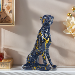 งานประติมากรรมเรซิ่นรูปปั้นเสือดาวสีดำทอง สำหรับตกแต่งบ้าน - Product Image 4