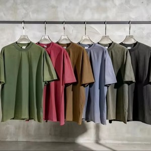 เสื้อยืดวินเทจทรงหลวม แขนสั้น ผ้าฝ้ายแท้ 100% คุณภาพสูง ซักหนัก ทำสีซีดแบบวินเทจ ขอบเสื้อฉีกขาดแบบกระจาย - Product Image 1