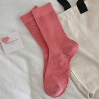 Chaussettes mi-mollet pour femmes en couleur bonbon, polyvalentes pour l'automne et l'hiver, chaussettes longues tendance à rayures verticales de couleur unie