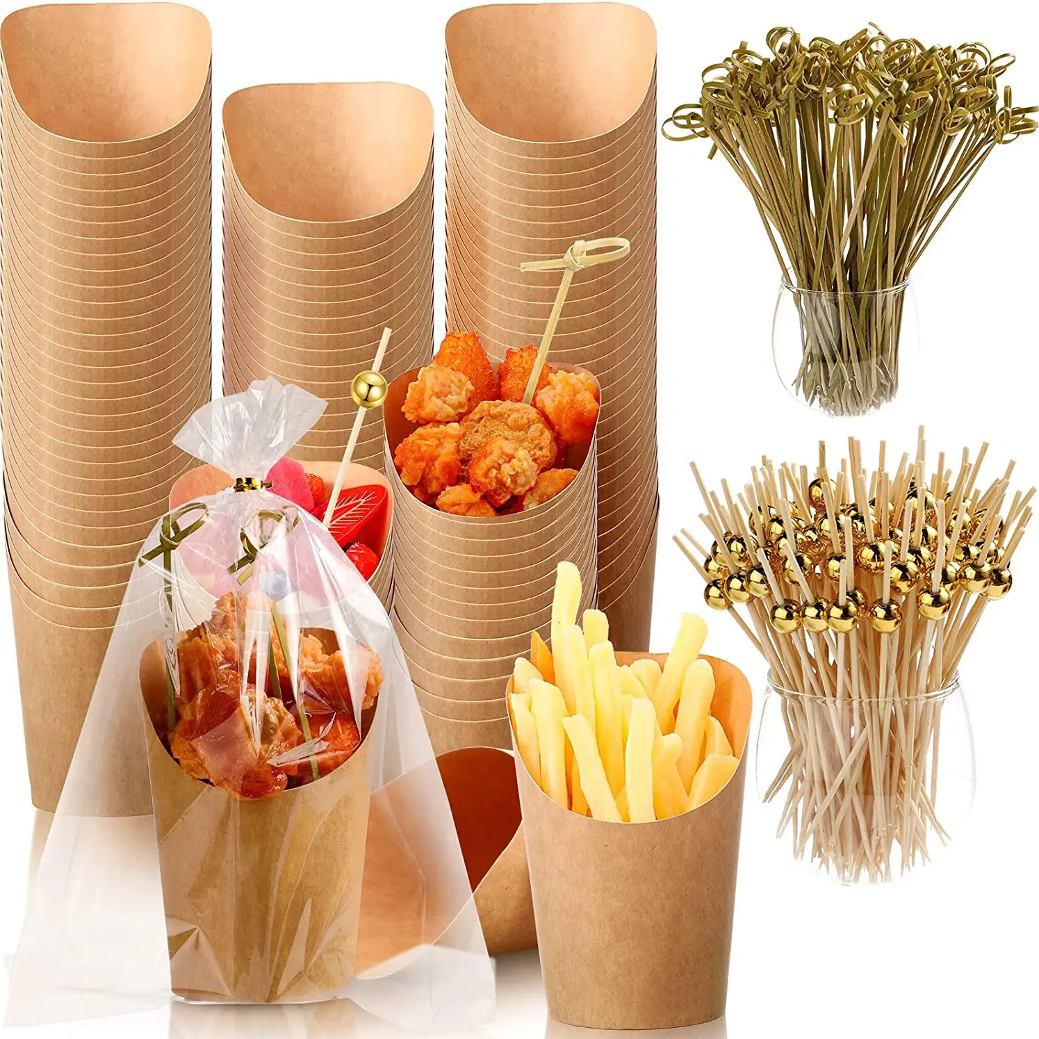 Disposable Charcuterie Cups with OPP Bags and Ties Waffles Chips Popcorn Food Cup Cup Egg Holder