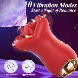 Vibrateur Cunnilingus Manshi Electronics en silicone rouge, jouet de massage oral avec fonction de succion et de vibration à grande bouche. - Product Image 3