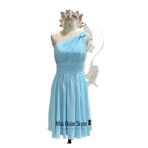 Robe de demoiselle d'honneur simple en mousseline de soie, coupe trapèze, col en V, à une épaule, 100% polyester, nettoyage à sec, ODM - Product Image 1